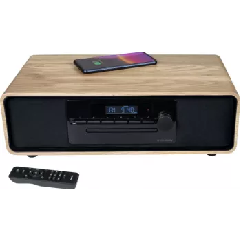 Thomson MIC300IBT Microcadena Hi-Fi de 60W con Bluetooth, CD, radio FM, USB, carga inalámbrica Qi - negro/madera TH388657
