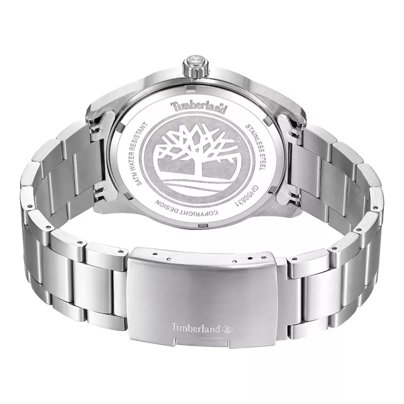 Timberland Henniker II Hombre Reloj de pulsera analógico de cuarzo 45 mm Acero inoxidable esfera azul cuero marrón