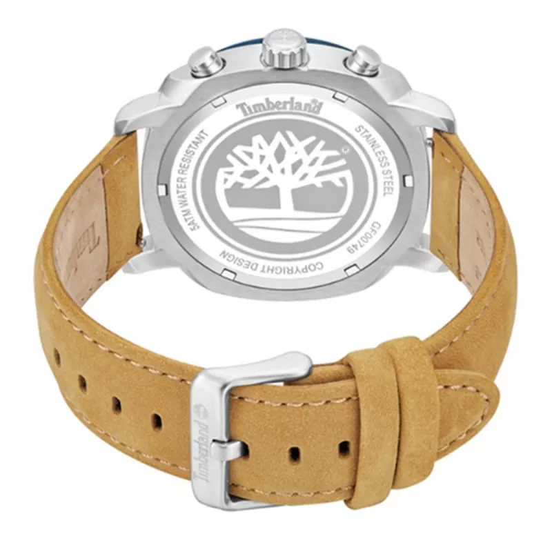 TIMBERLAND reloj de hombre analógico de cuarzo TDWGF0074901 – esfera azul, correa de piel marrón, 46mm
