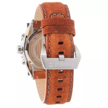 Timberland Reloj de hombre TBL1331JS-02C 45mm Acero inoxidable Cuarzo analógico Esfera negra Correa de piel marrón