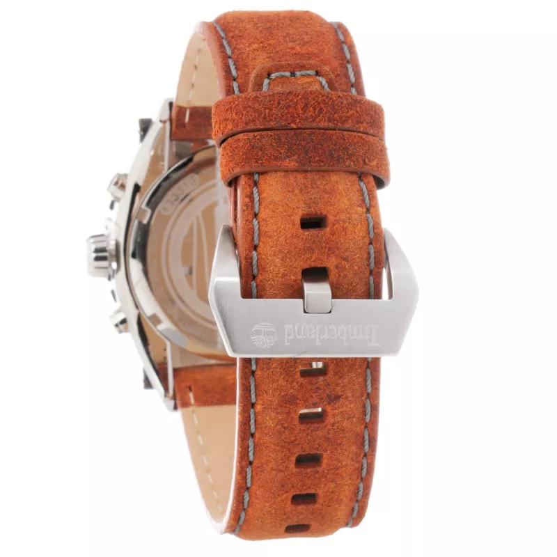 Timberland Reloj de hombre TBL1331JS-02C 45mm Acero inoxidable Cuarzo analógico Esfera negra Correa de piel marrón