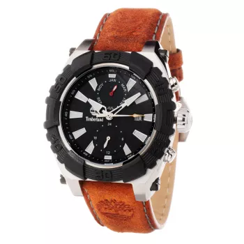 Timberland Reloj de hombre TBL1331JS-02C 45mm Acero inoxidable Cuarzo analógico Esfera negra Correa de piel marrón