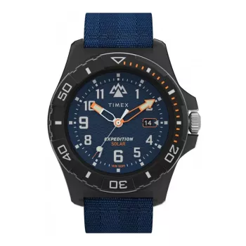 TIMEX reloj hombre Expedition North Field Post Solar TW2V40300 – 46 mm acero inoxidable, esfera verde, correa de piel marrón, cuarzo solar