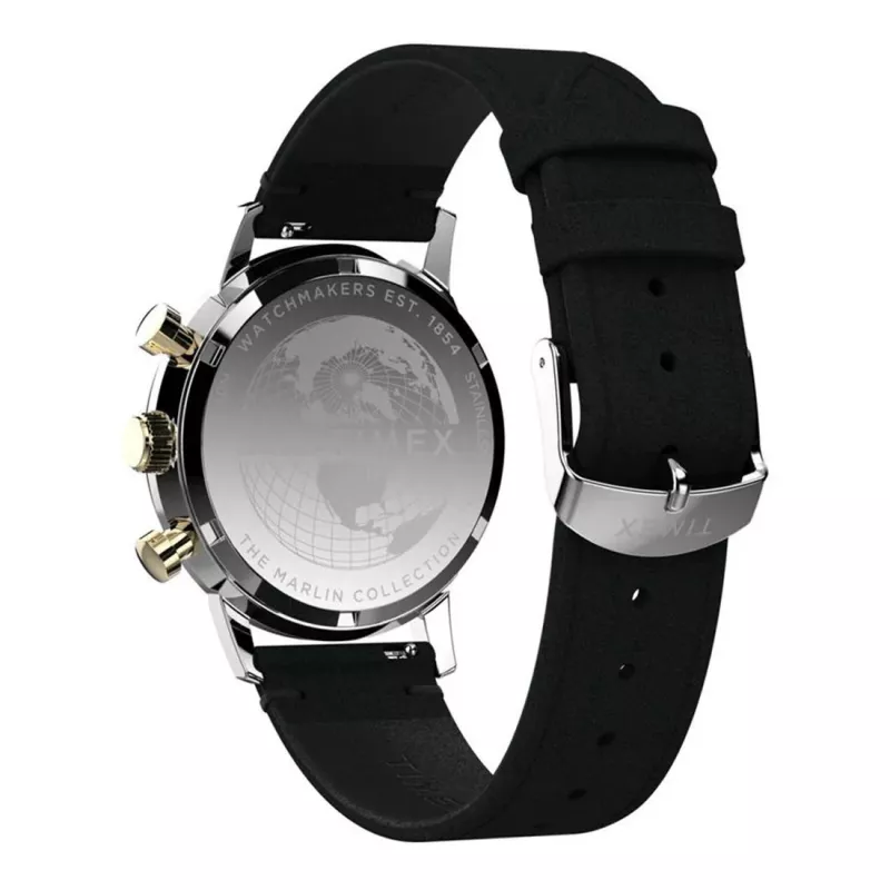 Timex Reloj de hombre Expedition Scout TW2W60300A analógico de cuarzo - 43mm, esfera negra, correa de piel marrón, luz nocturna INDIGLO