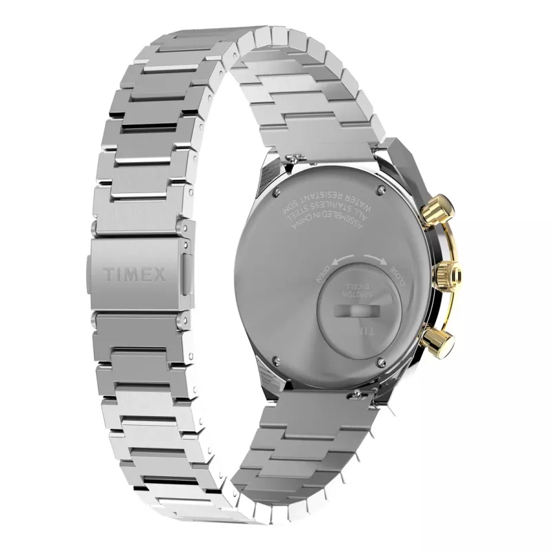 Timex Hombre TW2W64200 Reloj de cuarzo con correa de piel marrón y esfera negra, 40mm
