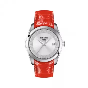 TISSOT T-Classic Couturier Reloj Mujer T035210160310 32mm Esfera Plateada Correa de Piel Blanca