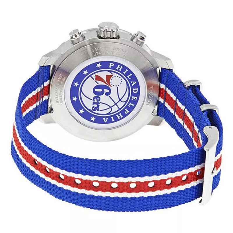TISSOT T-Sport Quickster reloj cronógrafo de hombre 42mm esfera plateada correa de nailon azul y roja T09541717371