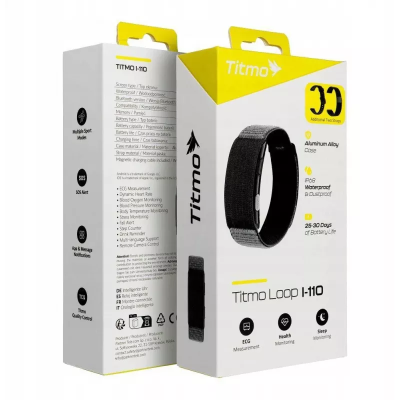 Titmo Loop I-110 Smartband negro con ECG, HRV, presión arterial, SpO2, IP68