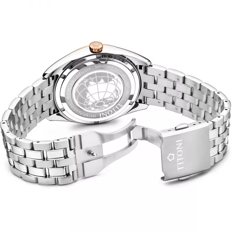 TITONI Airmaster Reloj automático suizo de hombre 878SRG-657 41mm Oro rosa PVD Acero inoxidable Piel marrón