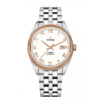 TITONI Airmaster Reloj automático suizo de hombre 878SRG-657 41mm Oro rosa PVD Acero inoxidable Piel marrón
