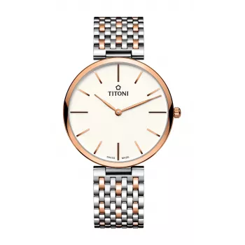 TITONI Airmaster Reloj de hombre TQ52718SRG606 37mm cuarzo suizo esfera plateada correa de piel marrón