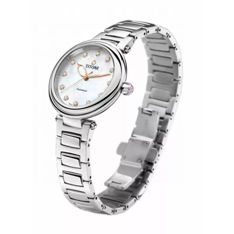TITONI Reloj automático mujer 23978SRG-622 33,5mm oro rosa PVD acero inoxidable esfera nácar blanca índices de diamantes