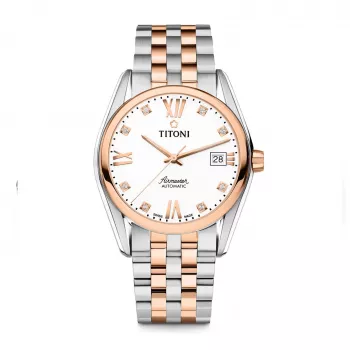TITONI reloj automático hombre 83909SRG-063 38,5mm oro rosa PVD acero inoxidable esfera plateada correa de piel marrón