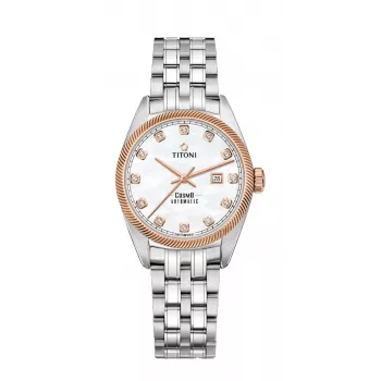 TITONI reloj automático mujer 818SRG-622 30mm acero inoxidable con diamantes