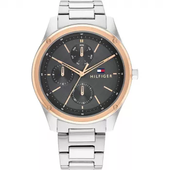 Tommy Hilfiger Reloj analógico de cuarzo hombre 1710541 44mm caja de acero inoxidable correa de piel marrón esfera azul