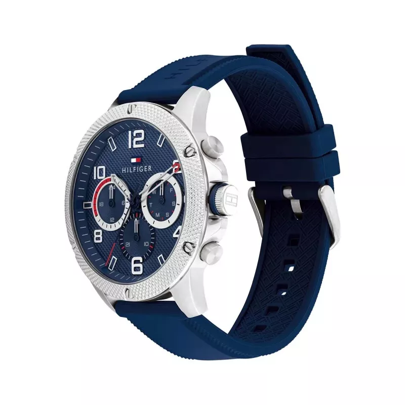 Tommy Hilfiger Reloj de cuarzo analógico para hombre 1792027 44mm esfera azul plata acero inoxidable