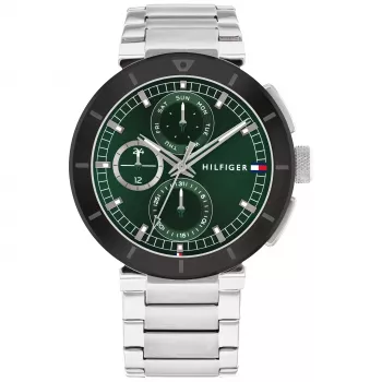 Tommy Hilfiger reloj de hombre analógico de cuarzo 1792117 44mm acero inoxidable esfera azul correa plateada
