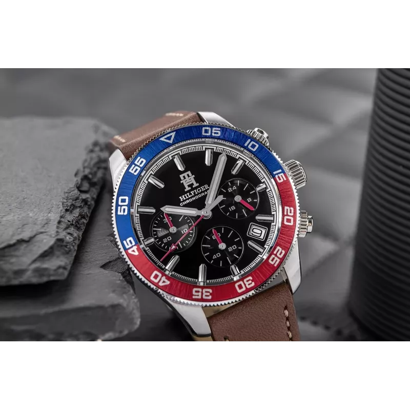 Tommy Hilfiger Reloj de cuarzo Damon para hombre 1792166 40mm esfera azul piel marrón