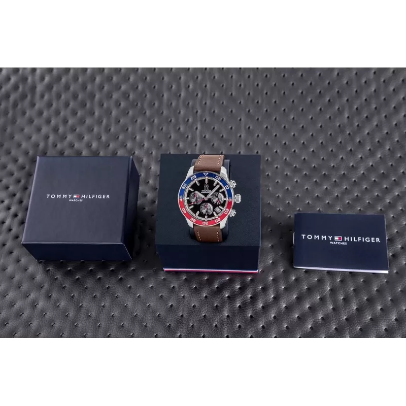 Tommy Hilfiger Reloj de cuarzo Damon para hombre 1792166 40mm esfera azul piel marrón