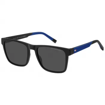 Gafas de sol rectangulares de hombre TOMMY HILFIGER TH-2144-S-D51 - Montura de acetato negra, lentes de policarbonato grises 55/19/145 mm