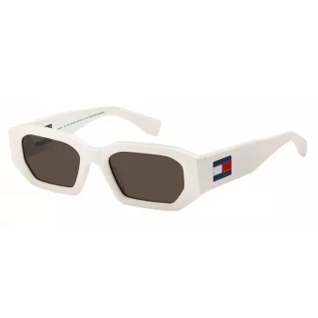 Gafas de sol rectangulares unisex TOMMY JEANS TJ-0099-S-VK6, montura negra, lentes gris humo, 53/20/145 mm