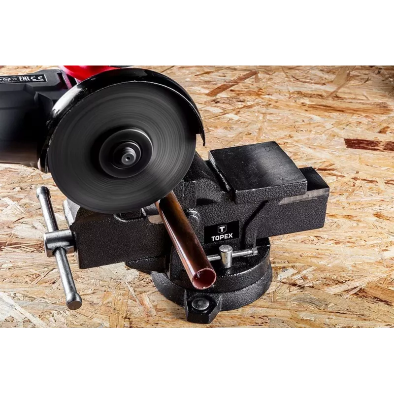 TOPEX Tornillo de banco giratorio para cerrajeros 125 mm con base giratoria 360° y yunque