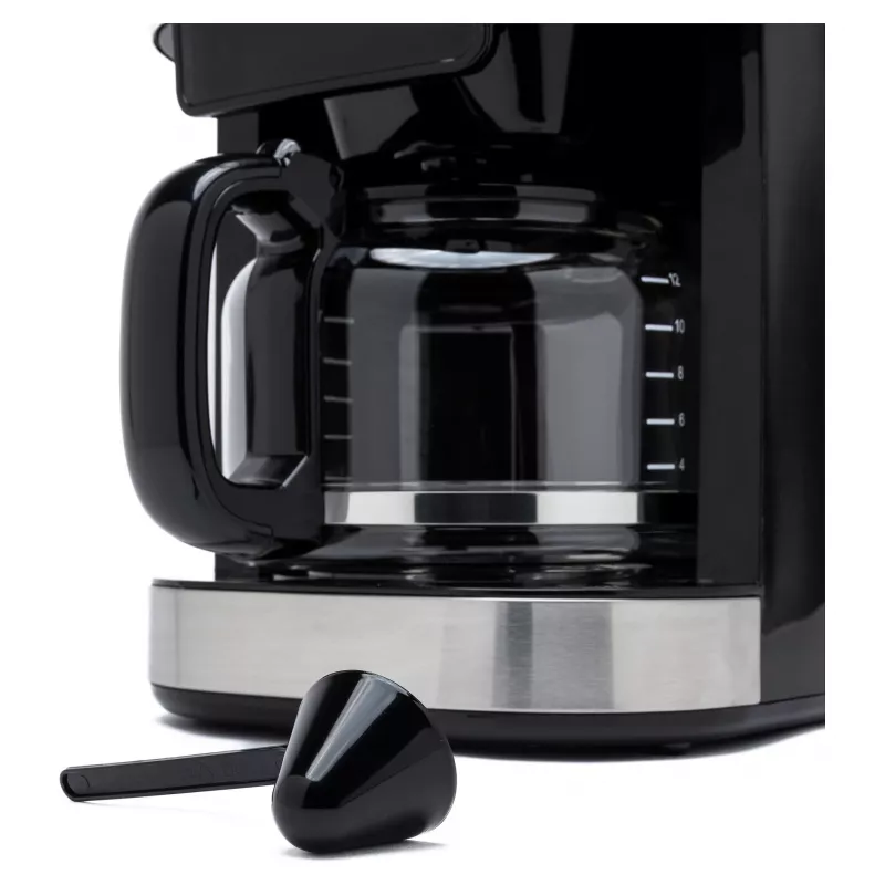Tornado TCM-1025A-GS cafetera de filtro con molinillo integrado, 1,5 l, 12 tazas, 1050 W, acero inoxidable/negro