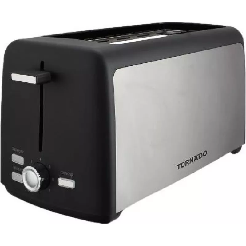 Tostadora Tornado TTA-7402-GS - 2 rebanadas 1400W tostadora pop-up con 7 niveles de tostado, negro/plata