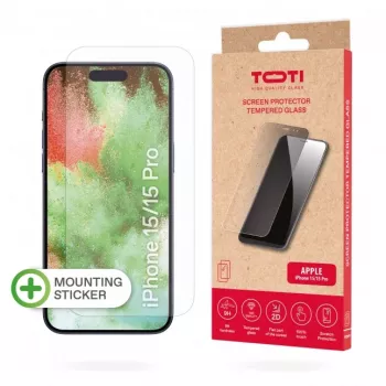 TOTI Protector de pantalla de cristal templado 2D Full Cover para iPhone 15/15 Pro transparente