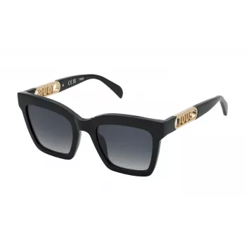 TOUS Gafas de sol de mujer STOB91-520700 montura negra de acetato cuadrada lentes grises de policarbonato UV400 52/22/140 mm