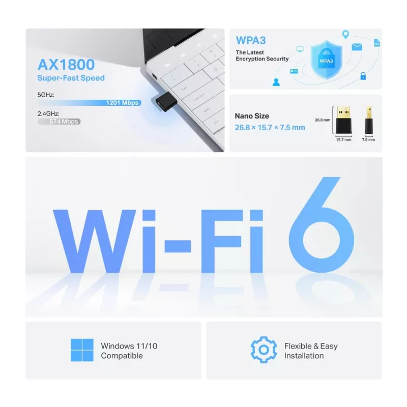 TP-LINK Archer TX1800U Nano Adaptador USB AX1800 Dual Band Wi-Fi 6, 1.8 Gbps