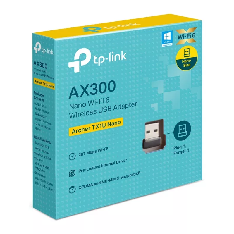 TP-Link Archer TX1U Nano AX300 adaptador USB Wi-Fi 6 con antenas internas, USB 2.0