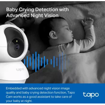 Cámara de vigilancia WiFi con giro/inclinación TP-Link Tapo C200C - 1080p Full HD, cobertura horizontal 360°, audio bidireccional, visión nocturna hasta 9m, MicroSD hasta 256GB, blanca