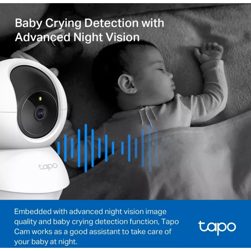 Cámara Wi-Fi de seguridad para el hogar TP-Link Tapo C200C con giro e inclinación, 2 MP 1080p Full HD, 360° horizontal / 114° vertical, audio bidireccional, visión nocturna de hasta 12 m, microSD de hasta 512 GB, blanca