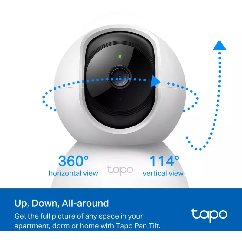 Cámara Wi-Fi de seguridad para el hogar TP-Link Tapo C200C con giro e inclinación, 2 MP 1080p Full HD, 360° horizontal / 114° vertical, audio bidireccional, visión nocturna de hasta 12 m, microSD de hasta 512 GB, blanca