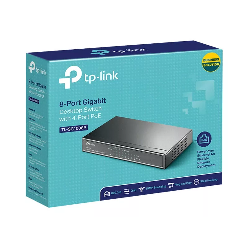 TP-Link TL-SG1008P Switch Gigabit de sobremesa de 8 puertos PoE+, 4 puertos PoE, presupuesto 64W, metal TL-SG1008P(UN)