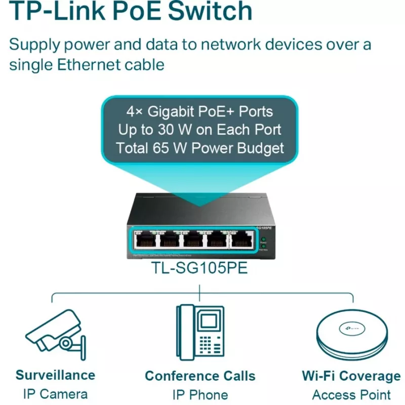 TP-Link TL-SG105PE Switch Gigabit Easy Smart con 4 puertos PoE+