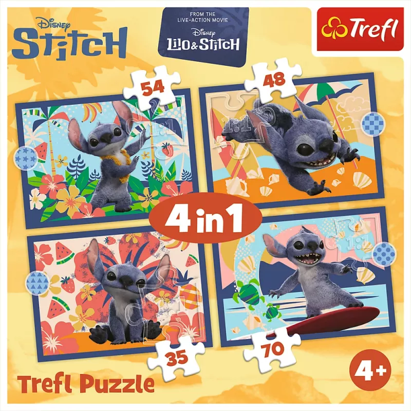 Puzzle 4 en 1 Hawaiian Vacation Disney Stitch Trefl 34666