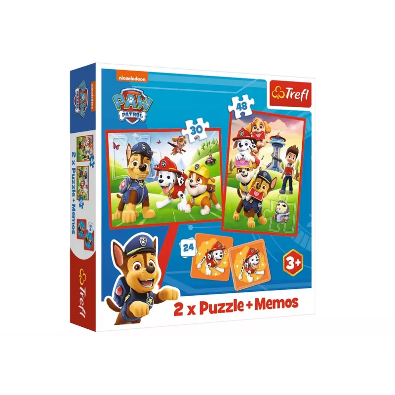TREFL PUZZLE Puzzle + Memos 2 en 1 Paw Patrol Dog Team in Action