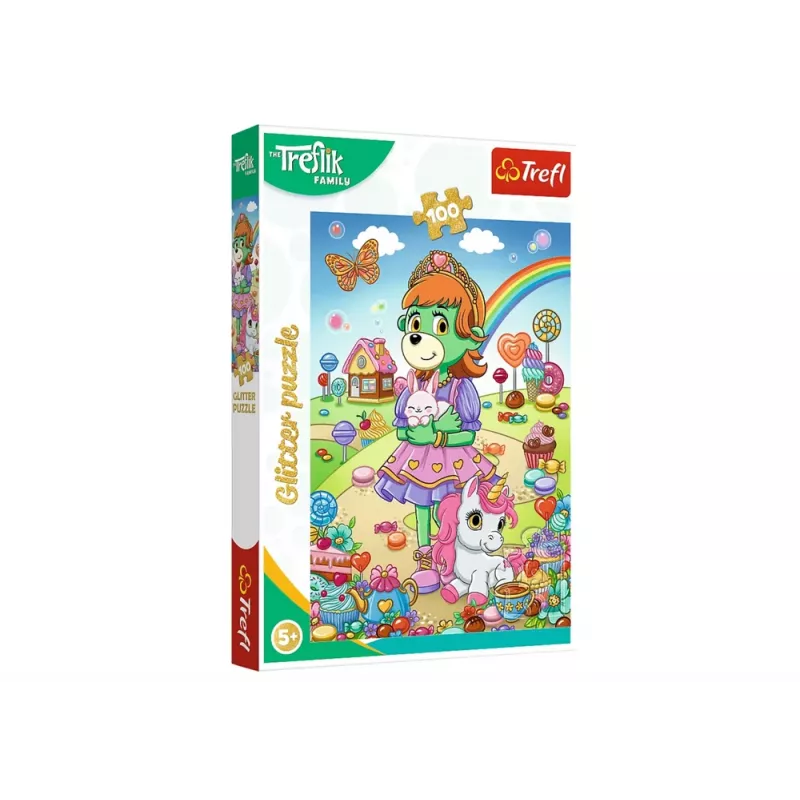 TREFL PUZZLE Puzzle con purpurina Treflik Family 100 uds. purpurina Trefliki Trefl 14833