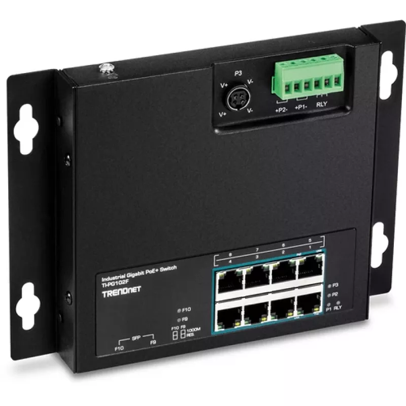 TRENDnet TI-PG102F switch industrial Gigabit PoE+ de 8 puertos