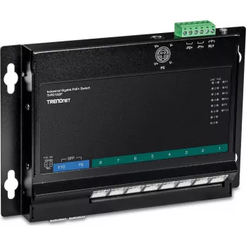 TRENDnet TI-PG102F switch industrial Gigabit PoE+ de 8 puertos (240W, carril DIN, IP30, sin ventilador)