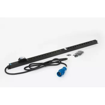 PDU vertical para rack TRITON RAB-PD-X53-A1, unidad de distribución de energía trifásica 400V 32A de 24 salidas, 20x C13 + 4x C19, conector macho CEE 32A, 22kW, 0U, Negro