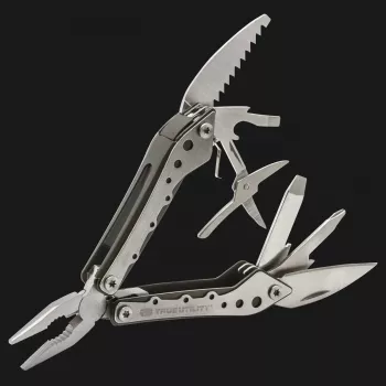 True Utility Minimulti Multitool de bolsillo 10 en 1 con alicates, cuchillo, sierra, destornilladores, abrebotellas, anilla para llavero, plateado