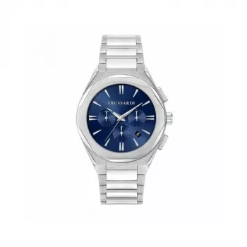 Trussardi Reloj de cuarzo de hombre T-Light R2453156004 44mm esfera azul correa milanesa plateada