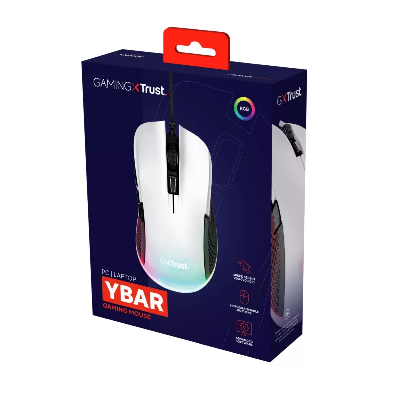 Ratón gaming óptico USB Trust GXT 922W Ybar, 6400 DPI, RGB, negro