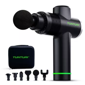 Pistola de masaje Tunturi MG40 - Masajeador de percusión de 20 velocidades con 6 accesorios y batería de 11 h