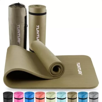 Tunturi Esterilla de fitness NBR 15 mm – verde militar, esterilla antideslizante para yoga y pilates
