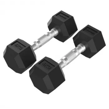 Mancuernas hexagonales de goma Tunturi Platinum 4 kg par - negro/plata