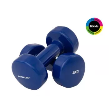 Tunturi Set de mancuernas de vinilo 2 x 4 kg, azul, par con agarre contorneado